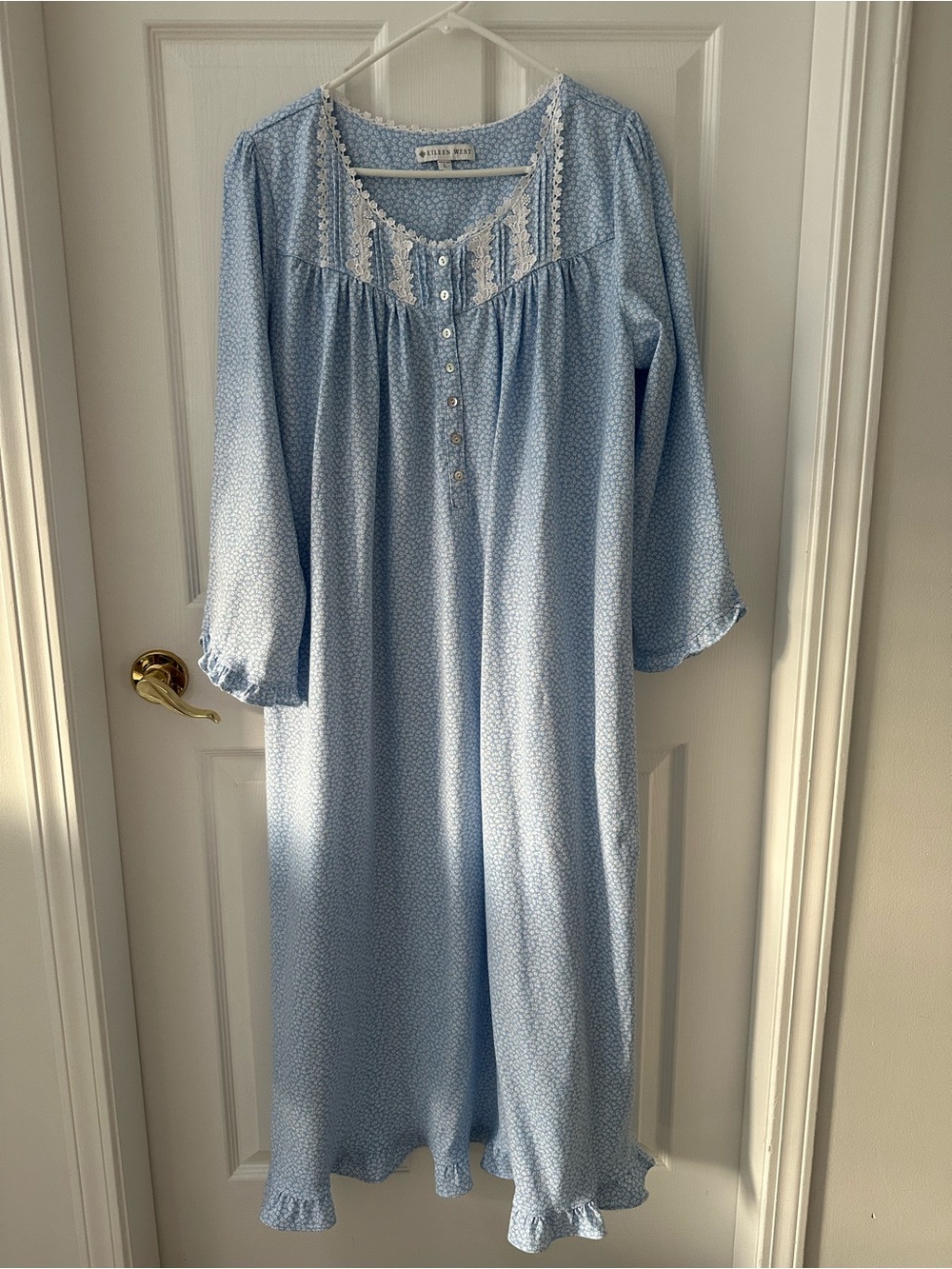 Eileen West 100% Cotton Long Sleeve Ballet Nightgown Size Large Blue Floral